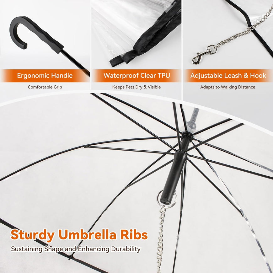 Dog Umbrella for Small Dogs, Clear Pet Umbrella with Leash, Keeps Pet Dry for Rainy Walks/Potty Trips
