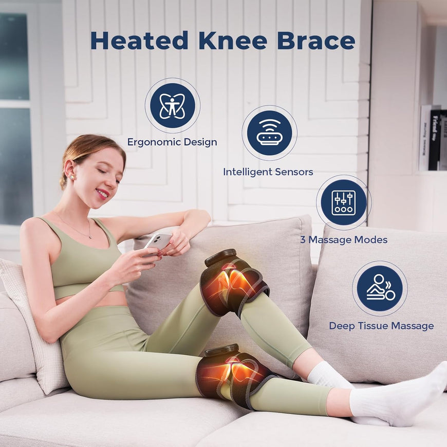 Cordless Heated Knee Massager, 3-In-1 Heating Pad with 3 Vibration and Heating Mode