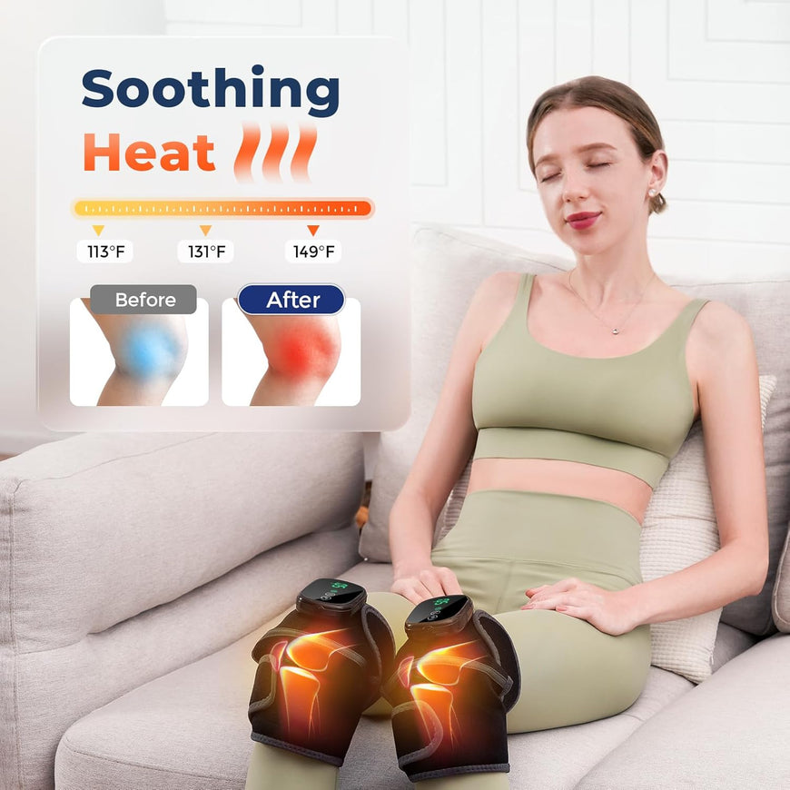 Cordless Heated Knee Massager, 3-In-1 Heating Pad with 3 Vibration and Heating Mode