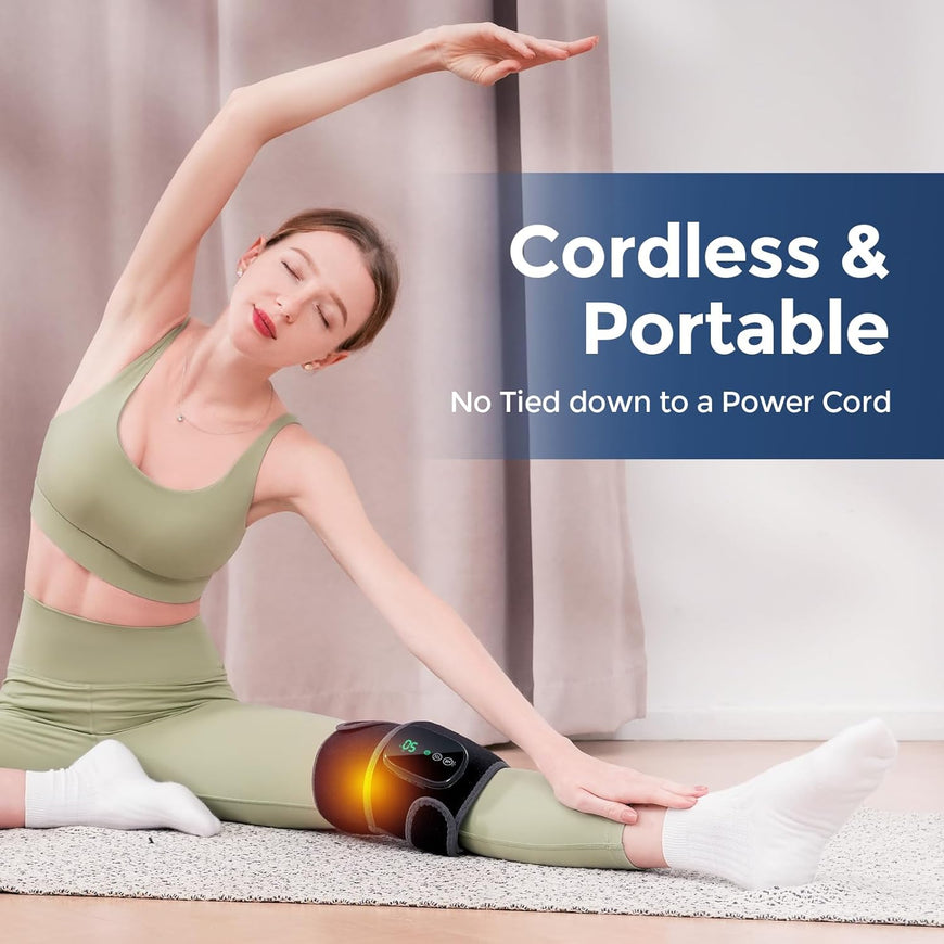Cordless Heated Knee Massager, 3-In-1 Heating Pad with 3 Vibration and Heating Mode