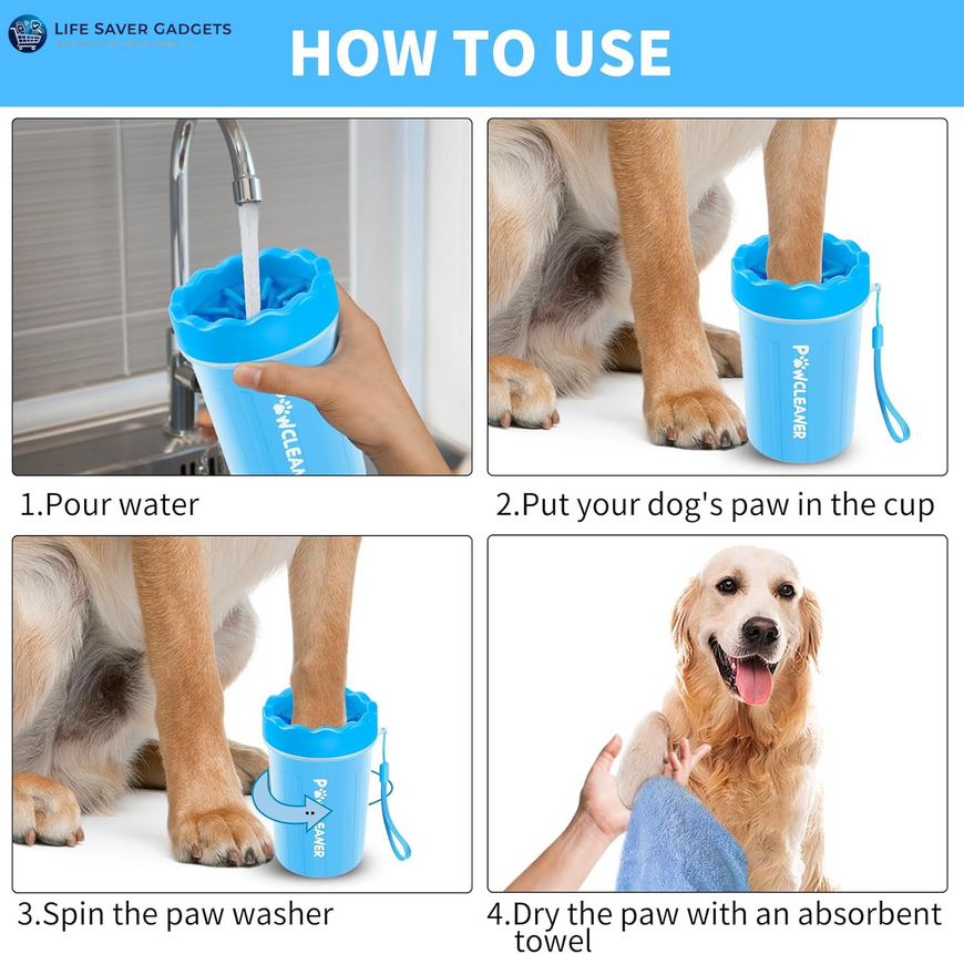 Professional 7 in 1 Dog Paw Cleaner for Dogs & Cats - Includes 1 Portable Paw Washer, 1 Bath Brush, 2 Dog Toothbrushes and 3 Absorbent Towels Note: Fits Paws 1.5 to 2.5 Inches Wide (Medium, Blue)