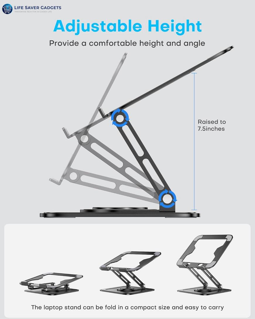 Adjustable Laptop Stand, Computer Stand with 360 Rotating Base
