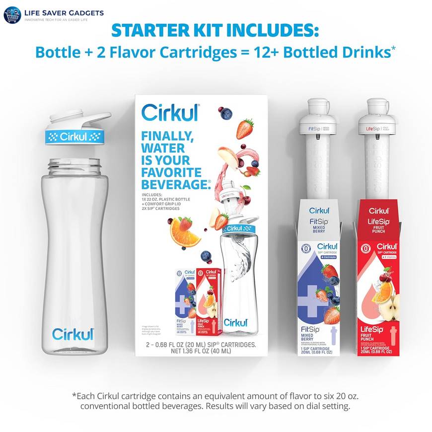 22Oz. Bpa-Free Plastic Water Bottle Starter Kit with Blue Lid, 2 Flavor Cartridges