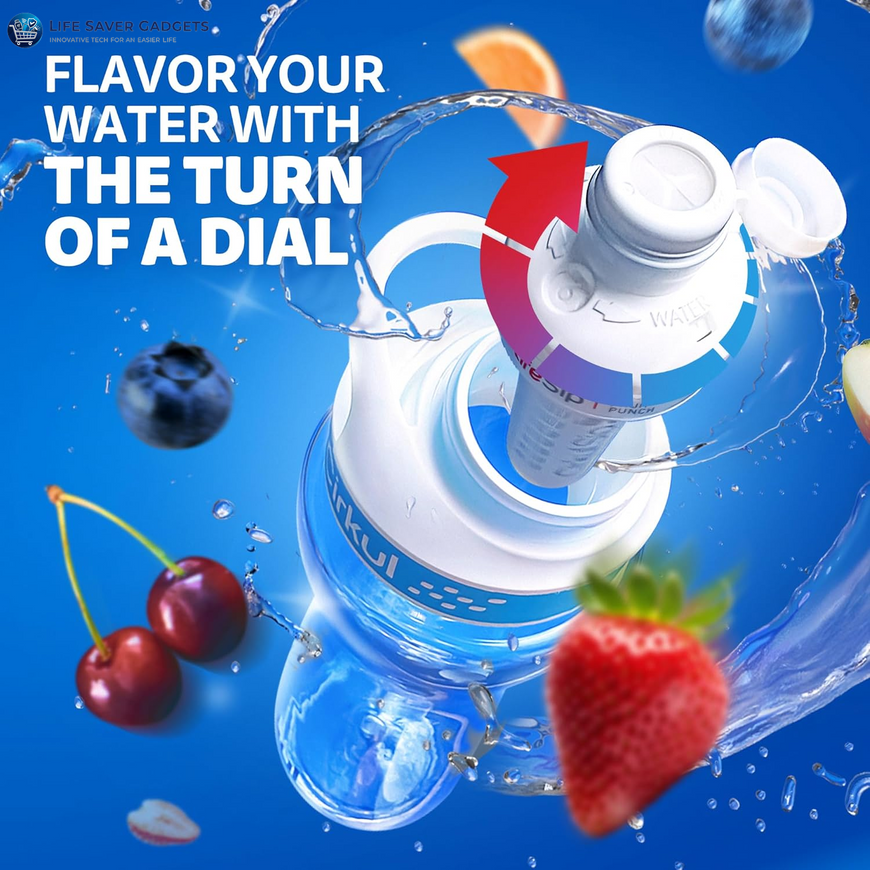 22Oz. Bpa-Free Plastic Water Bottle Starter Kit with Blue Lid, 2 Flavor Cartridges