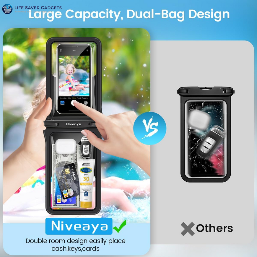 Double Space Waterproof Phone Pouch (2-Pack) - Phone Case Dry Bag for Beach, Kayak, Cruise Travel Essentials