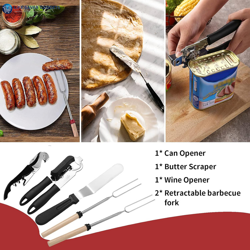Portable Camping Kitchen Utensil Set-27 Piece Cookware Kit Stainless Steel