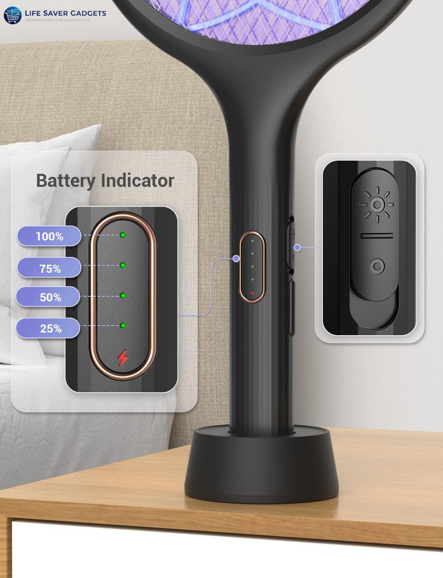 Electric Fly Swatter 4000V Bug Zapper Racket Dual Modes Mosquito Killer