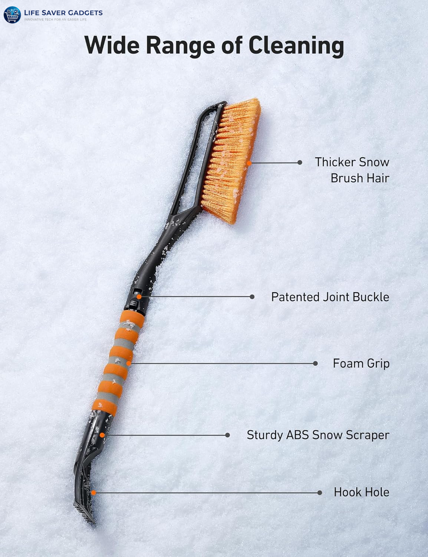 27" Snow Brush and Ice Scrapers for Car Windshield, Detachable Snow Scrapers with Ergonomic Foam Grip