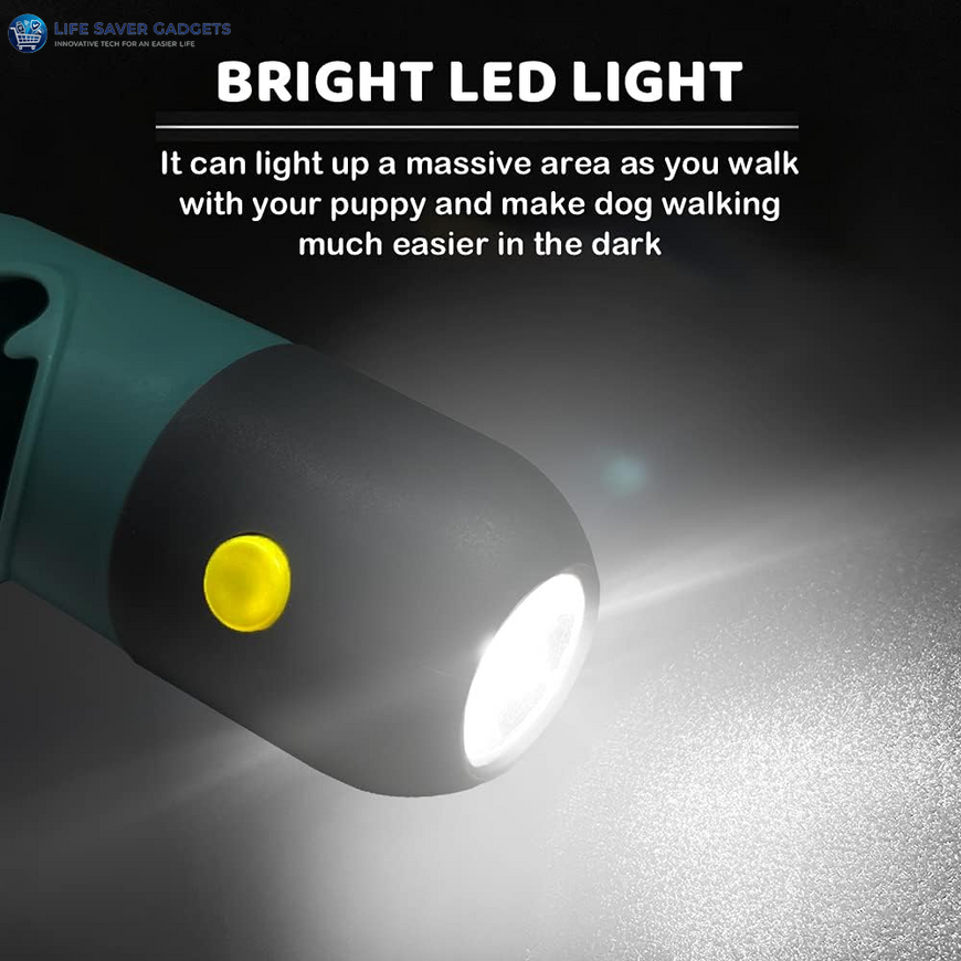 Dog Poop Bag Dispenser with Built-In LED Flashlight