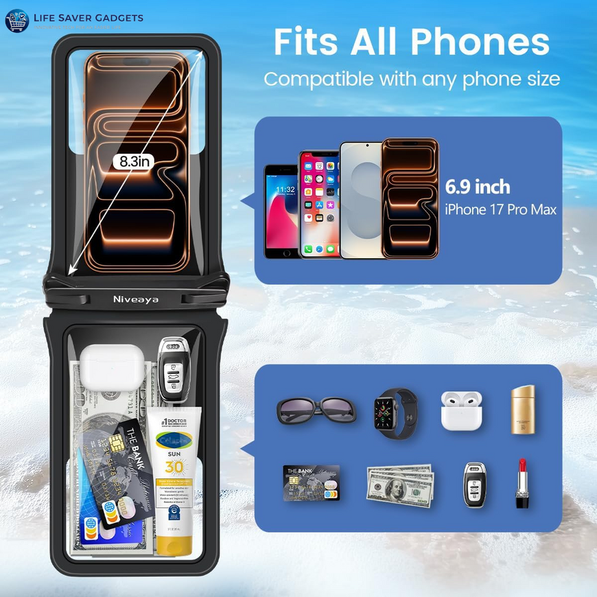 Double Space Waterproof Phone Pouch (2-Pack) - Phone Case Dry Bag for Beach, Kayak, Cruise Travel Essentials