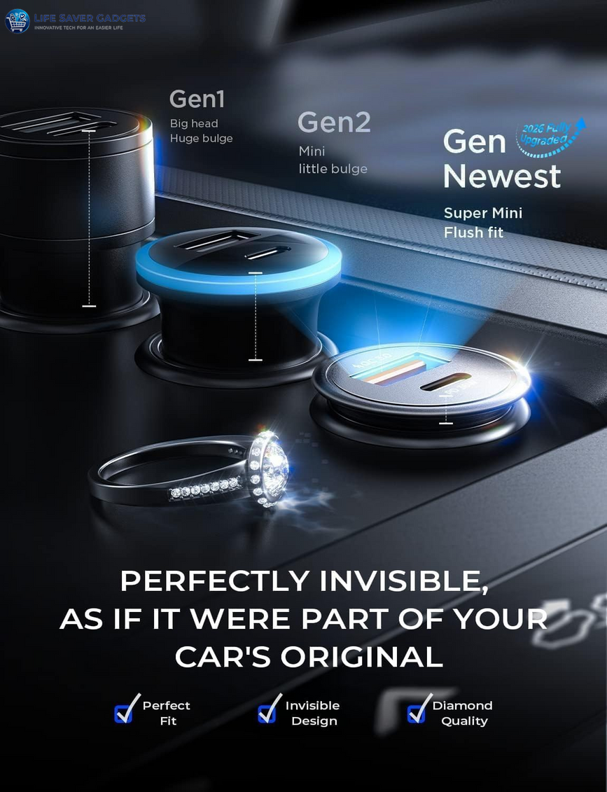 67.5W Super Mini Cigarette Lighter Adapter Car Charger USB C Fast Charging