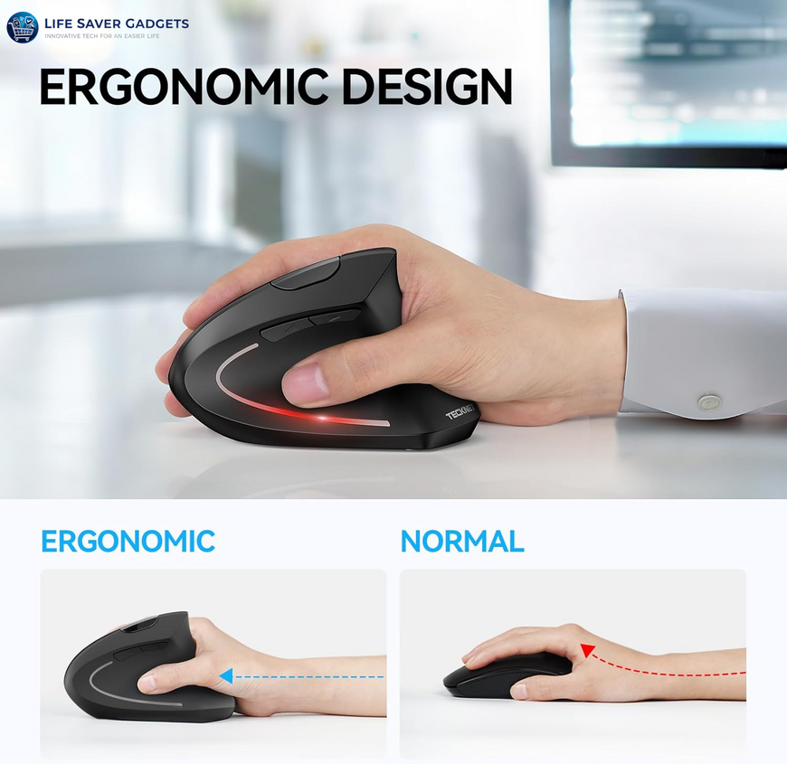 Ergonomic Mouse, Wireless Bluetooth Vertical Mouse, 4800 DPI Optical Tracking, 6 Adjustable DPI