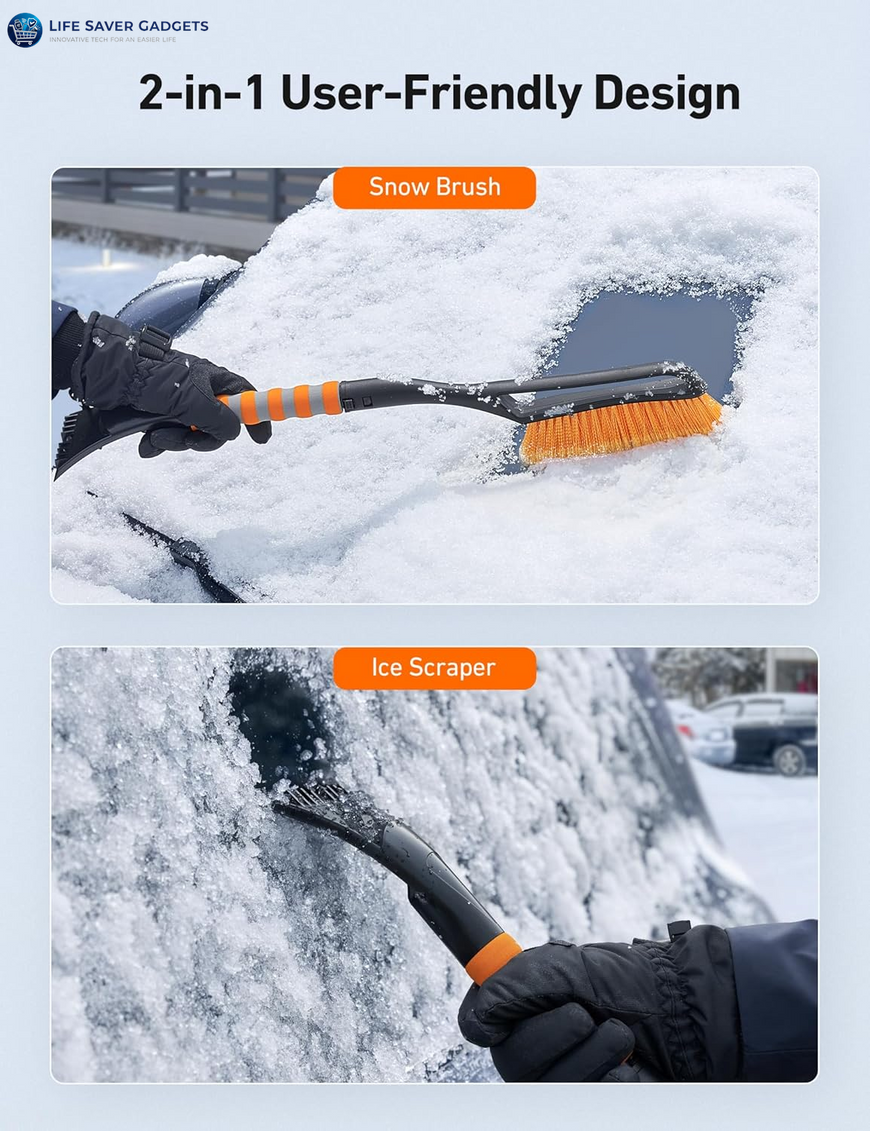 27" Snow Brush and Ice Scrapers for Car Windshield, Detachable Snow Scrapers with Ergonomic Foam Grip