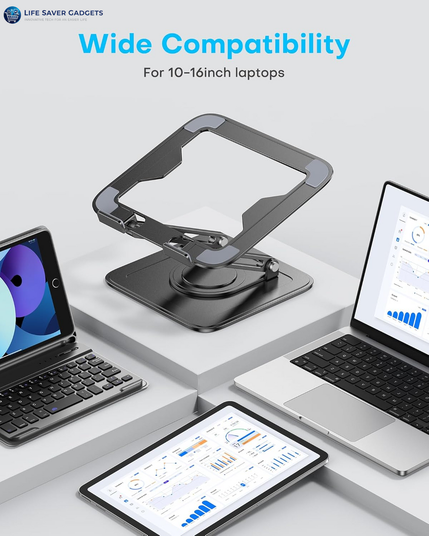 Adjustable Laptop Stand, Computer Stand with 360 Rotating Base