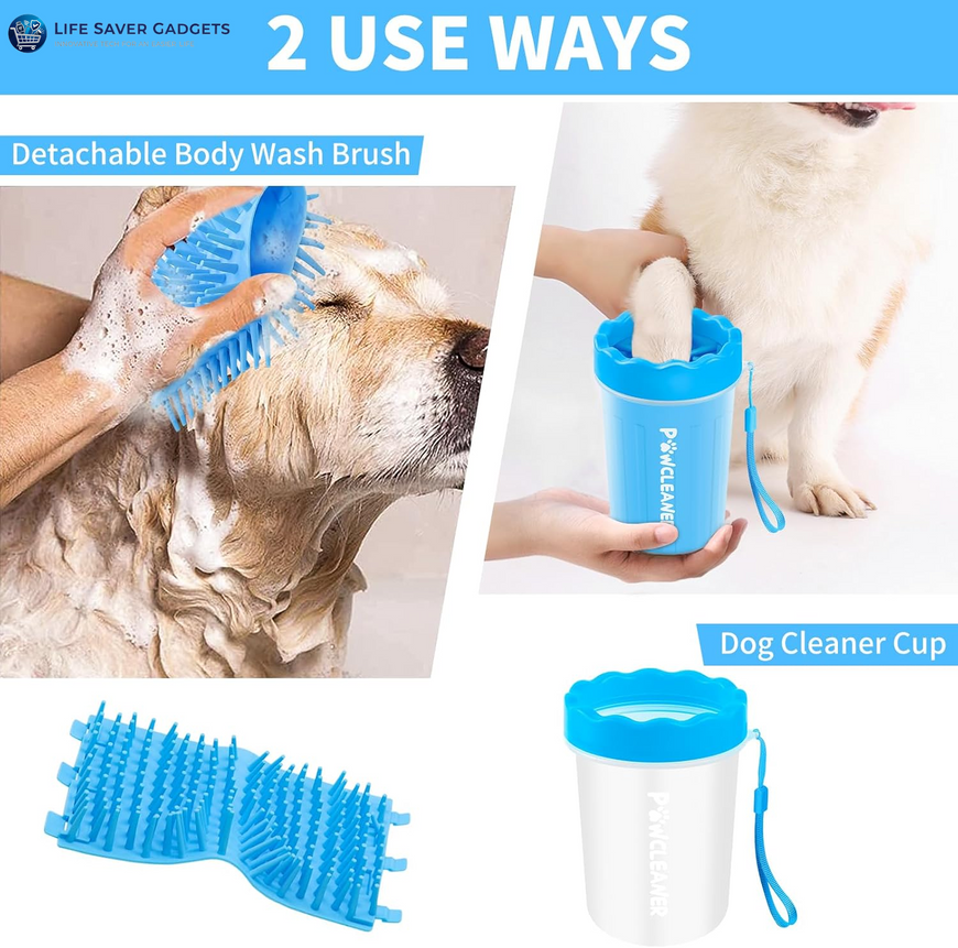 Professional 7 in 1 Dog Paw Cleaner for Dogs & Cats - Includes 1 Portable Paw Washer, 1 Bath Brush, 2 Dog Toothbrushes and 3 Absorbent Towels Note: Fits Paws 1.5 to 2.5 Inches Wide (Medium, Blue)