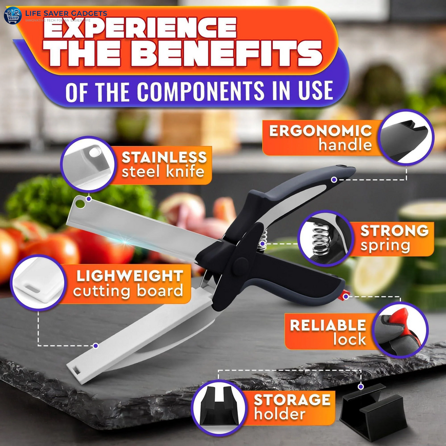 Kitchen Scissors For Food 2 In 1 Cutting Board Scissors & Knife With Locking Mechanism & Stainless Steel Blades