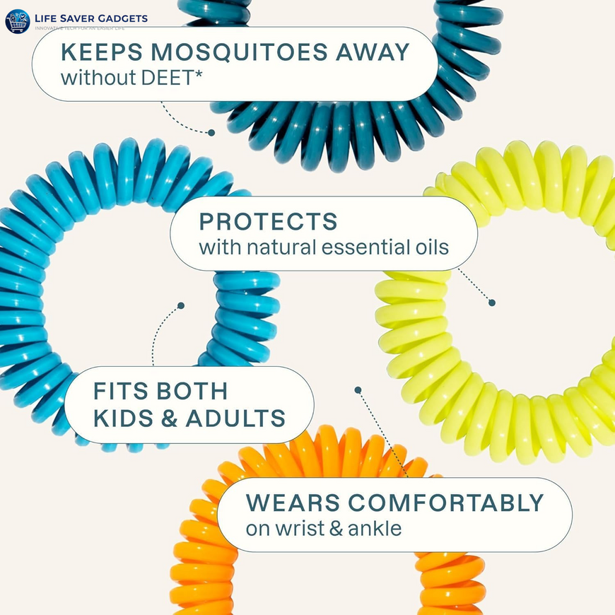 10 Pack Mosquito Repellent Bracelets for Adults & Kids - Natural Deet-Free Bands, Individually Wrapped