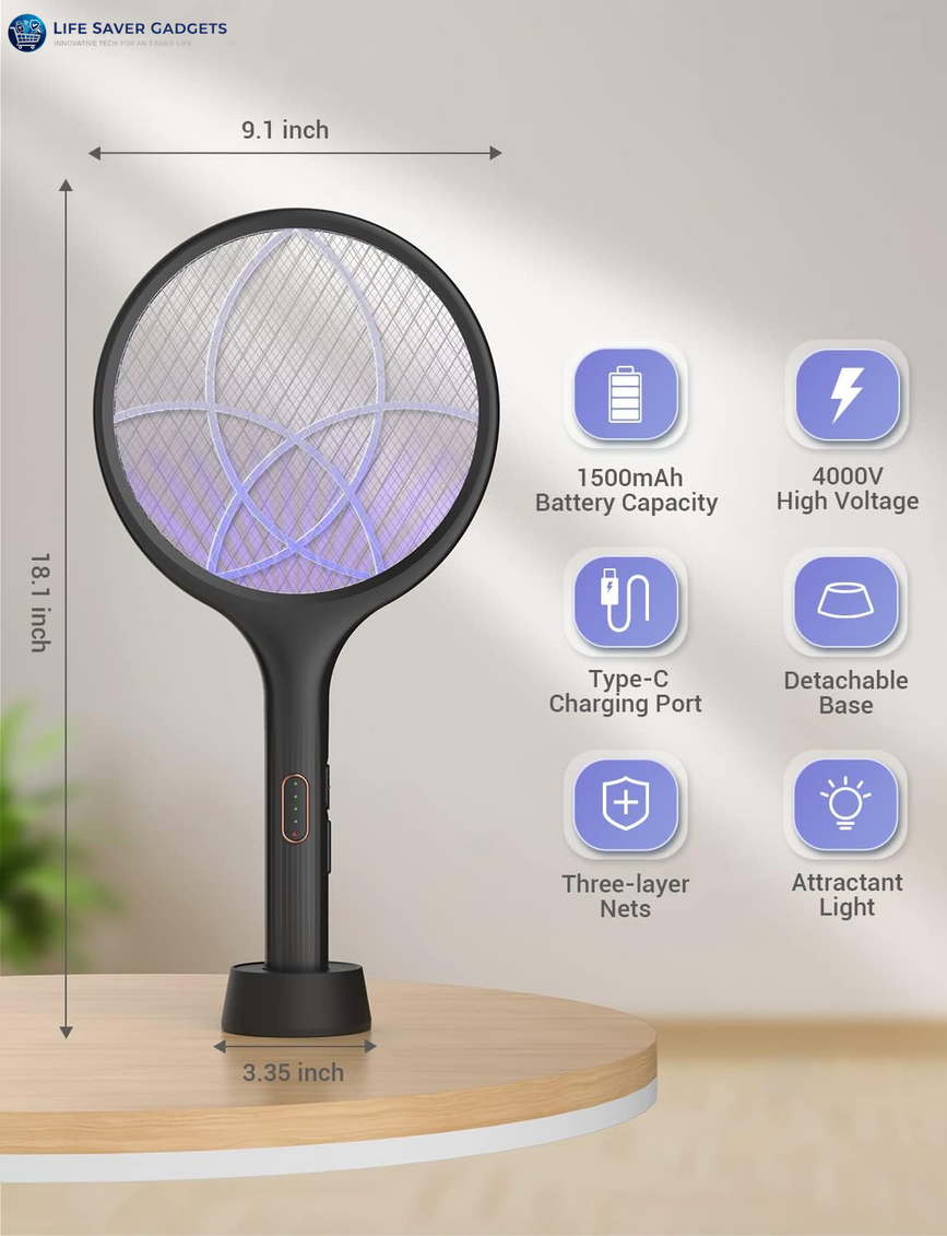 Electric Fly Swatter 4000V Bug Zapper Racket Dual Modes Mosquito Killer