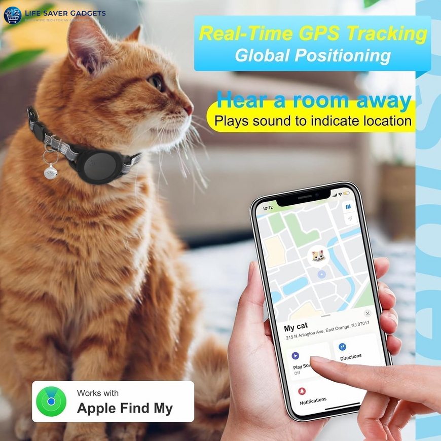 GPS Tracker for Cats, Smart Pet Activity Tracker, No Monthly Fee, Compatible with Apple Find My