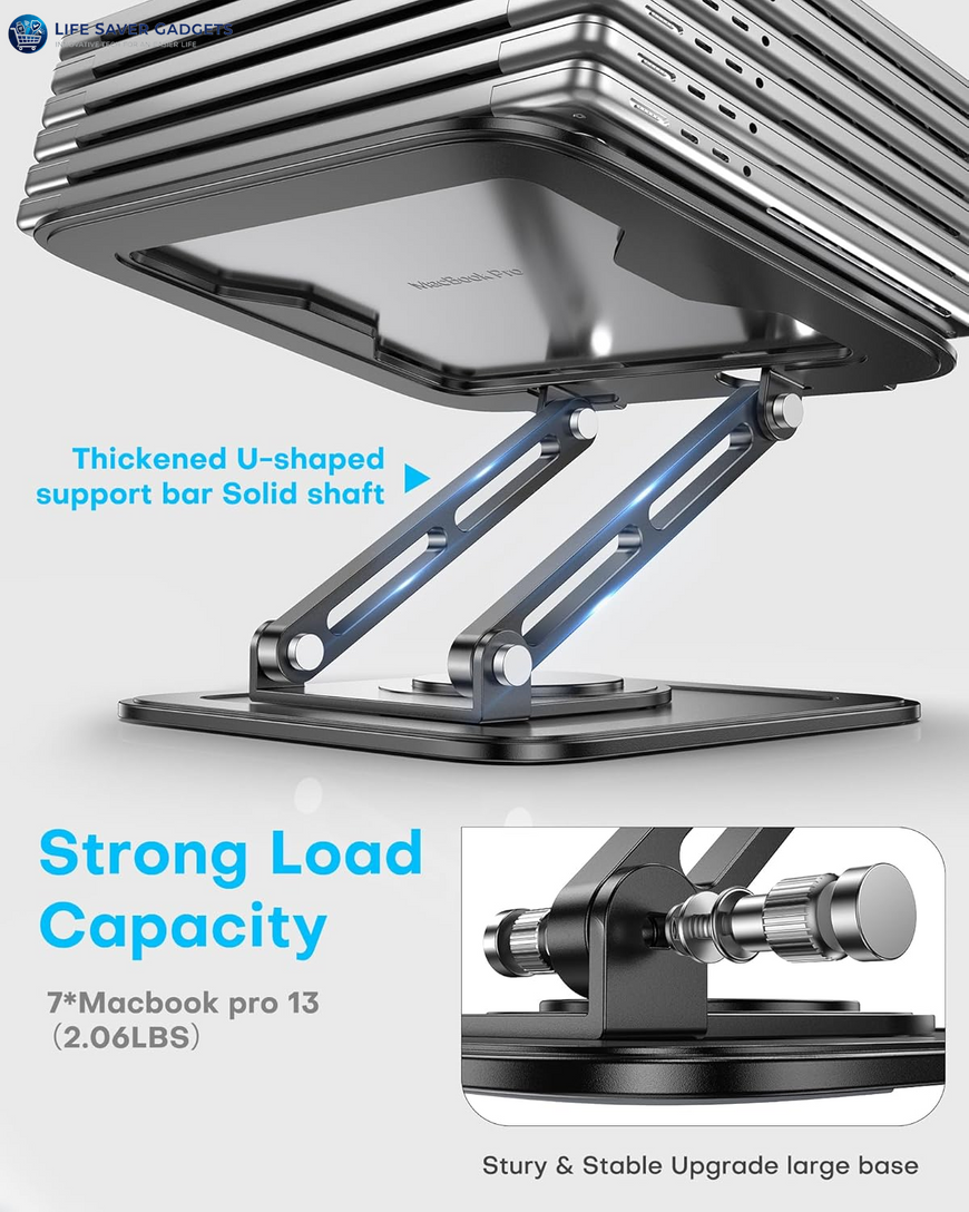 Adjustable Laptop Stand, Computer Stand with 360 Rotating Base
