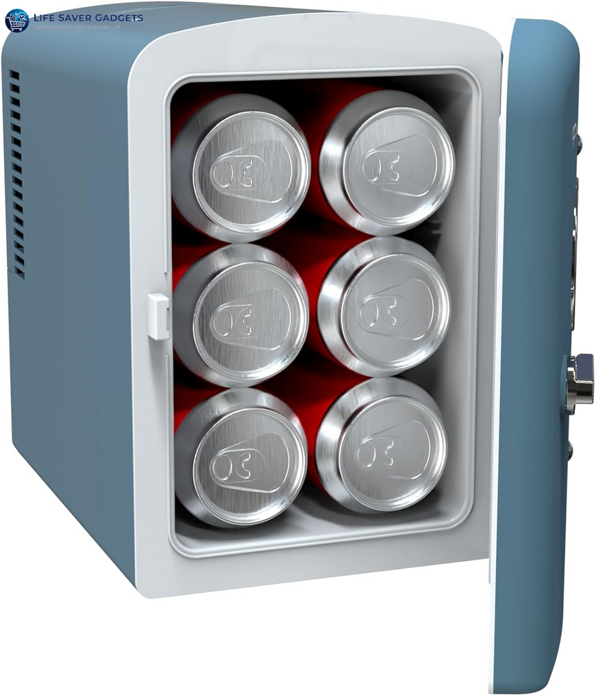 Retro 9-Can Mini Personal Fridge Portable Cooler for Car, Office