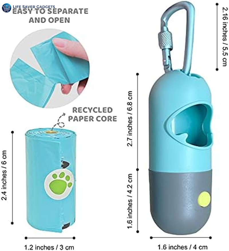 Dog Poop Bag Dispenser with Built-In LED Flashlight