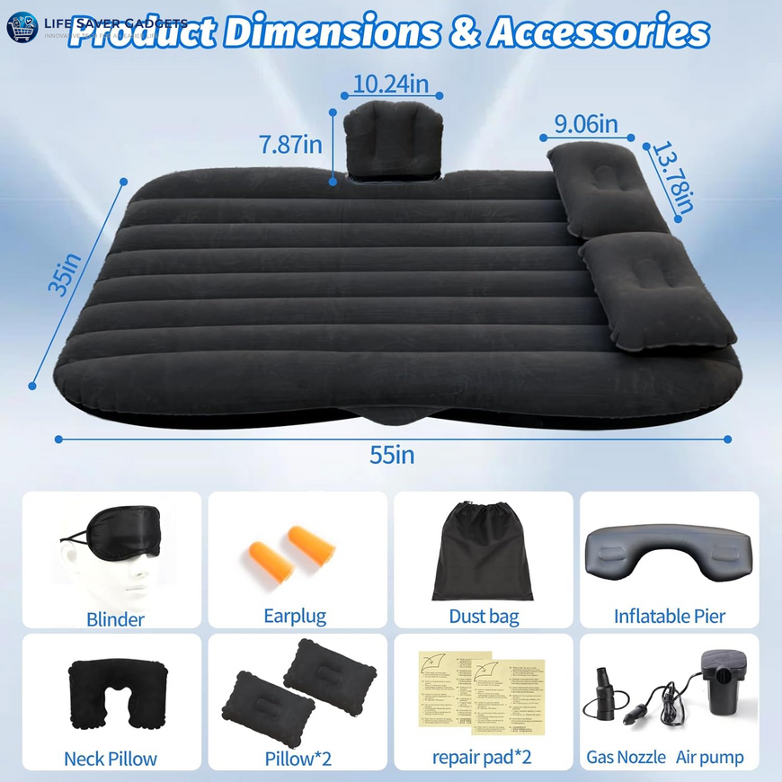 Inflatable Car Air Mattress Back Seat Bed with Air Pump,55 "X 35" Portable Thickened Car Travel Camping Sleeping Air Mattress Blow up Bed for Car Universal SUV