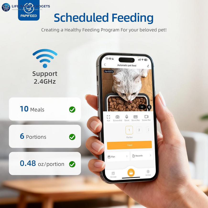 Automatic Pet Feeder 6L 2.4G Wifi Smart Pet Feeder with Camera & Two-Way Audio